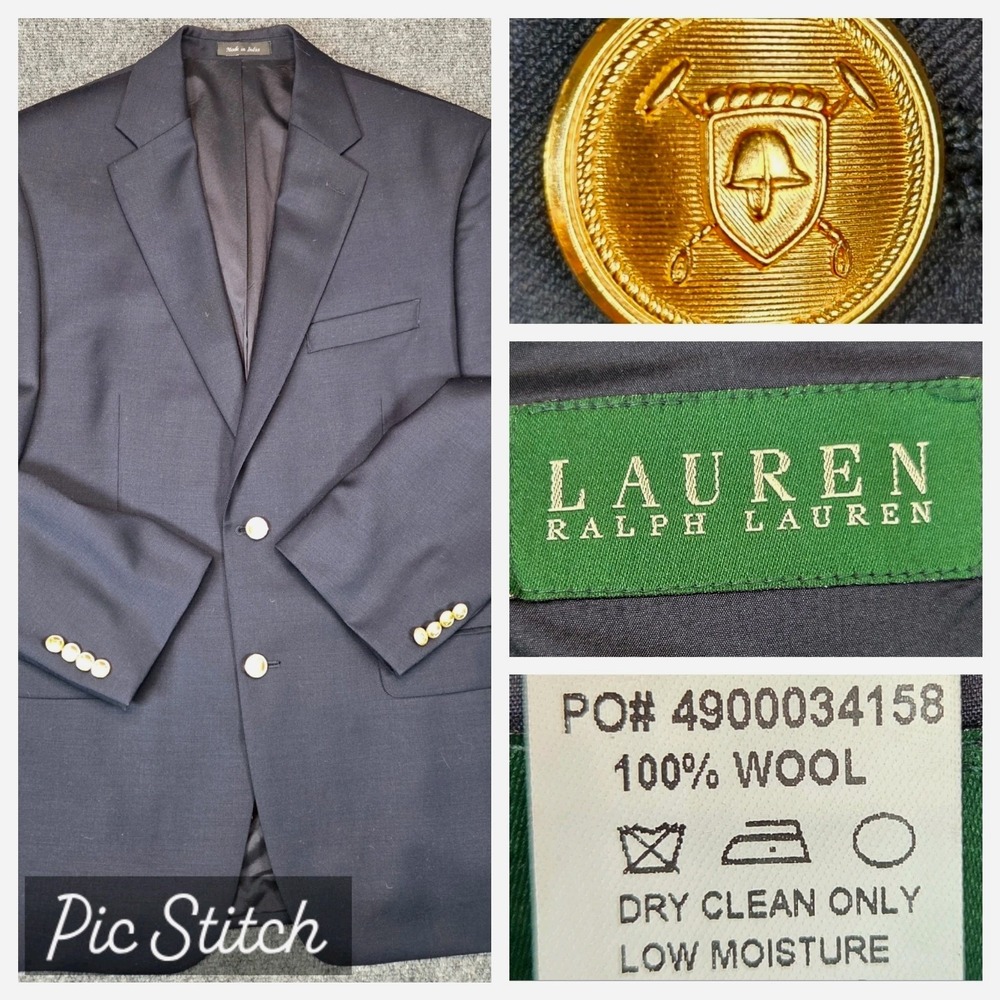 LRL Ralph Lauren Wool Blazer Mens 41R Navy Gold 2 Button Sports Jacket